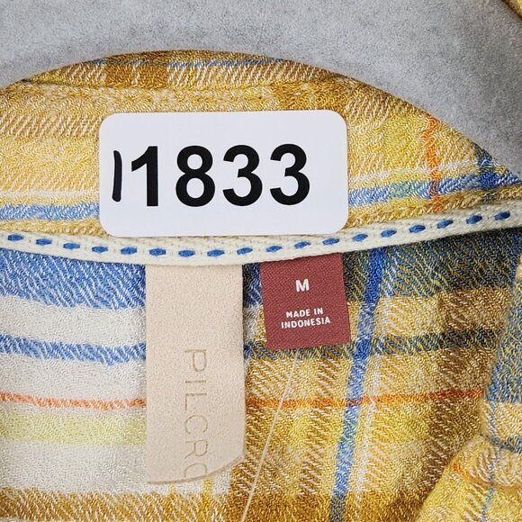 Pilcro Shirt Womens Medium Yellow Plaid Side Slit Maxi Tunic Button Down NEW - Picture 7 of 13